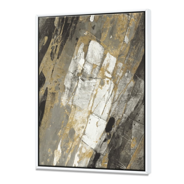 Gold, Black and White Hanpainted Abstract - Traditional Framed Canvas
