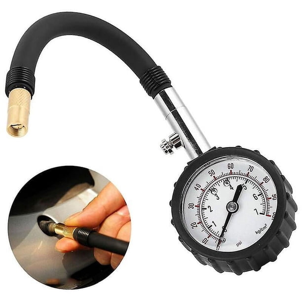 Brillar Probador de presión de neumáticos Manómetro de monitoreo de presión de neumáticos de automóvil Manómetro con manguera de aire flexible para automóviles, bicicletas y motocicletas, au