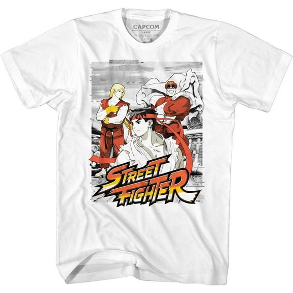 Street Fighter Grainy Background White Adult T-Shirt 6Xl