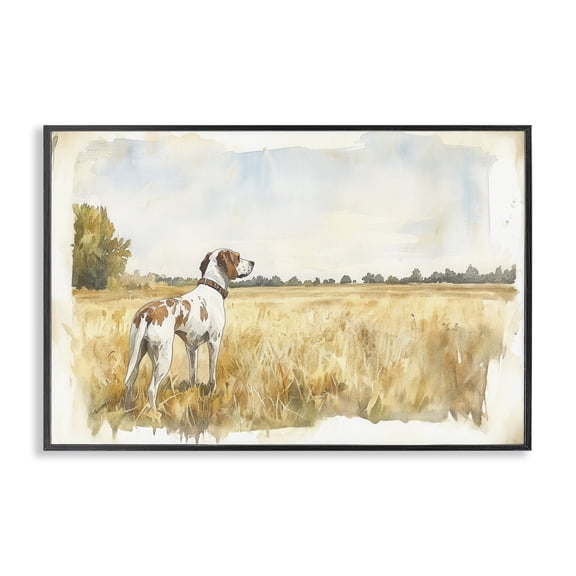 Stupell Industries French Country Bird Dog in Open Meadow Black Framed Giclee Art, 18 x 12, by Petals Prints Design