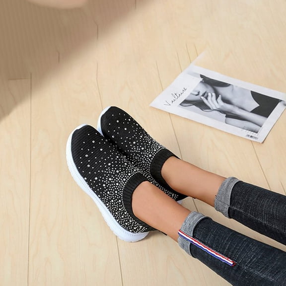 OUNONA Women's Fashion Sneakers, 1 Pair Black Mesh Cloth Casual Shoes with Shock Absorption, Lightweight and Breathable