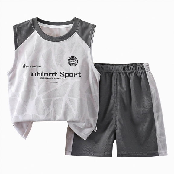 Duqingm Toddler Baby Boys Athletic Outfits 6M 12M 2T 3T 4T 5T 6-10T Summer Quick-dry Sports Boys' Clothing Sets 2 Piece Outfits Grey,6-12 Months