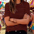 thumbnail image 2 of Women's T-Shirts Basic Tops Stripe Print Short Sleeve Crew Neck Casual Fashion Clothing Red, 2 of 7