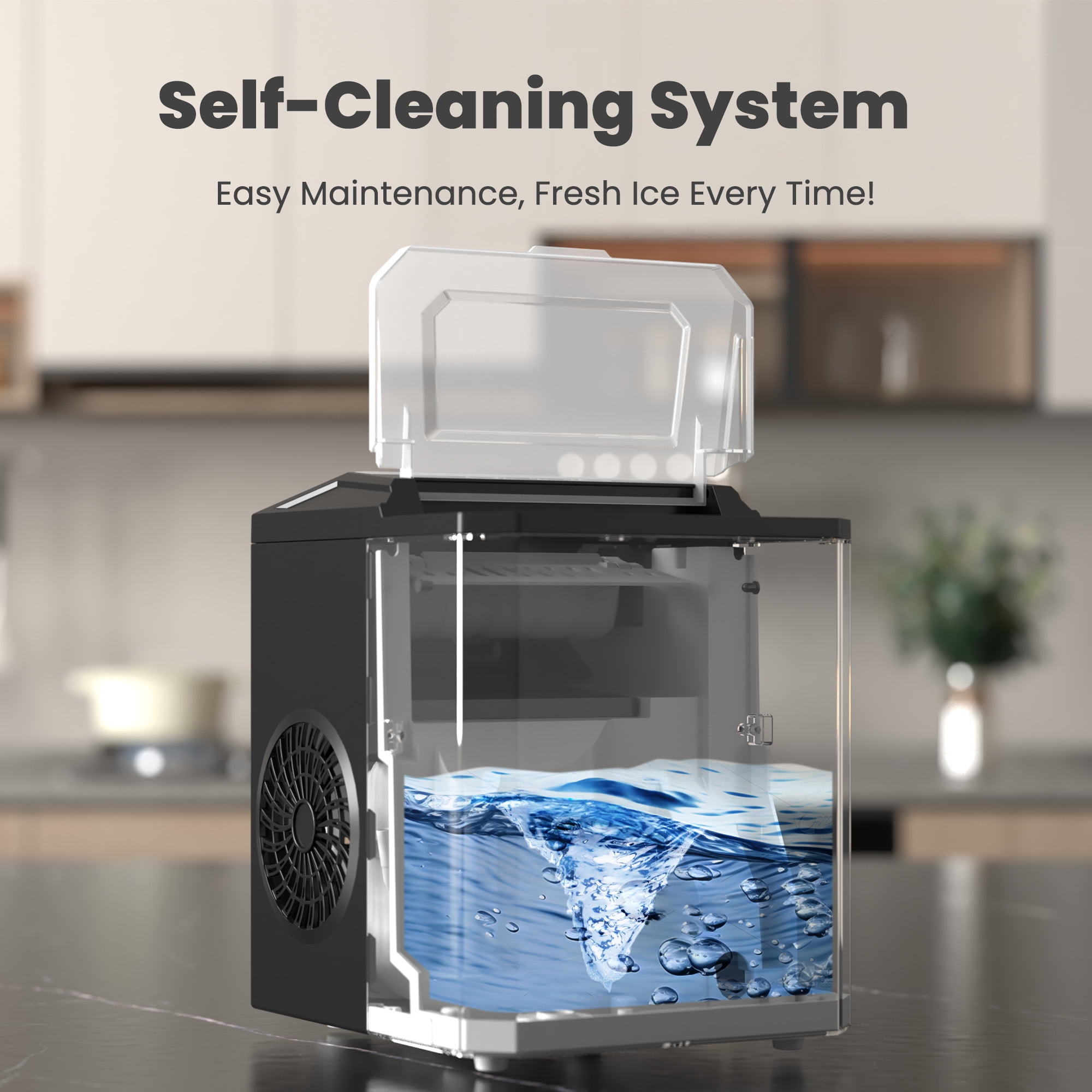 CONCETTA Countertop Ice Maker, 9pcs in 6 Mins, 26lbs/24H ,Bullet Ice Maker with Ice Scoop and Basket, Black