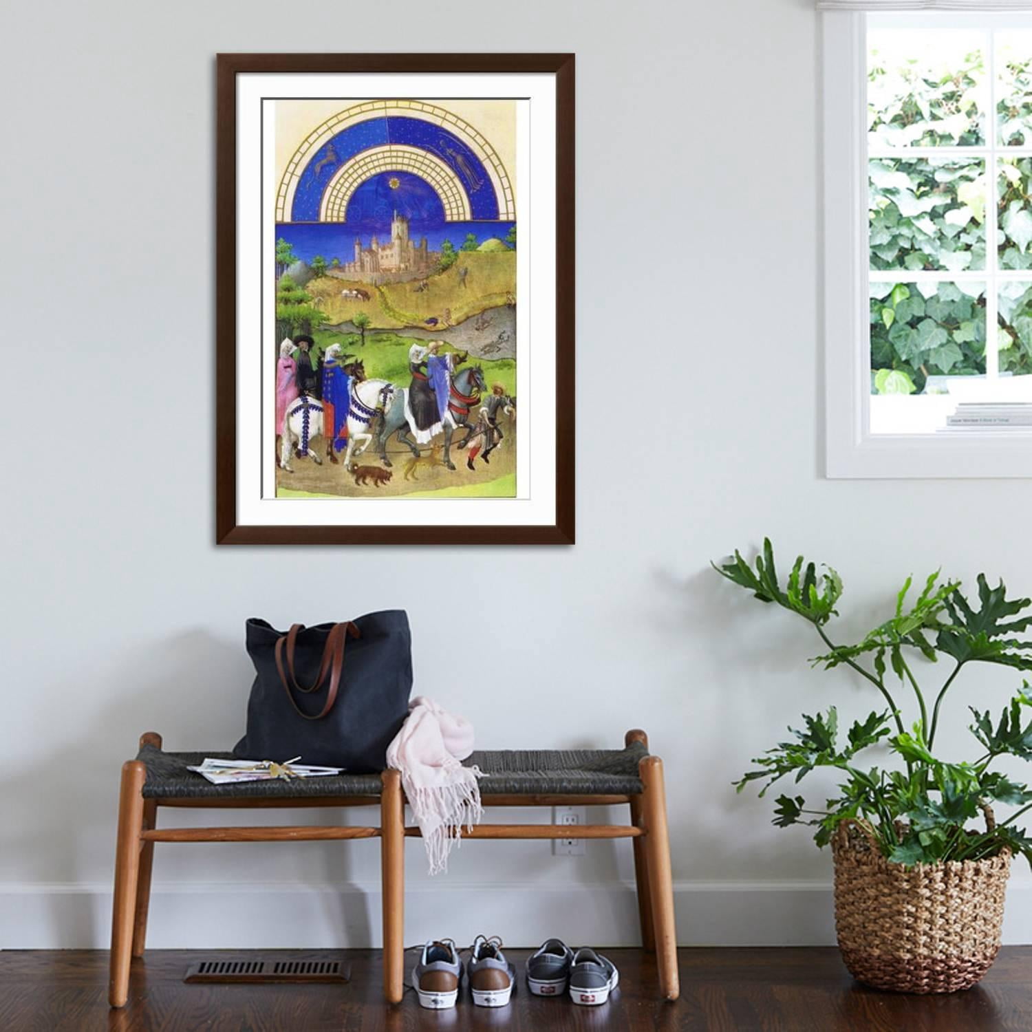 Art.com Le Tres Riches Heures Du Duc De Berry - August Art Print by Paul Herman & Jean Limbourg, Brown Frame Wall Art, 32" x 44"