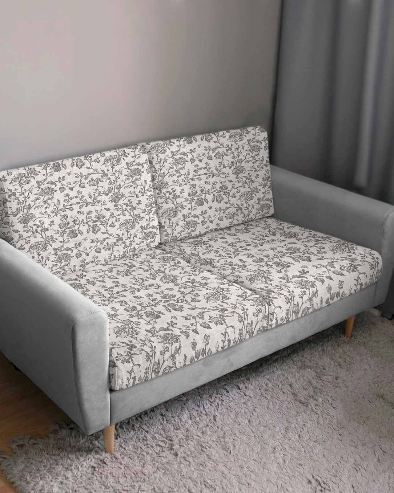 Farmhouse Grey Couch Cushion Covers Stretch, Washable Sofa Seat Covers Individual Seat Cushion Sofa Slipcovers Vintage Flower Leaf Botanical Plant Couch Cover Furniture Protector L-1PCS