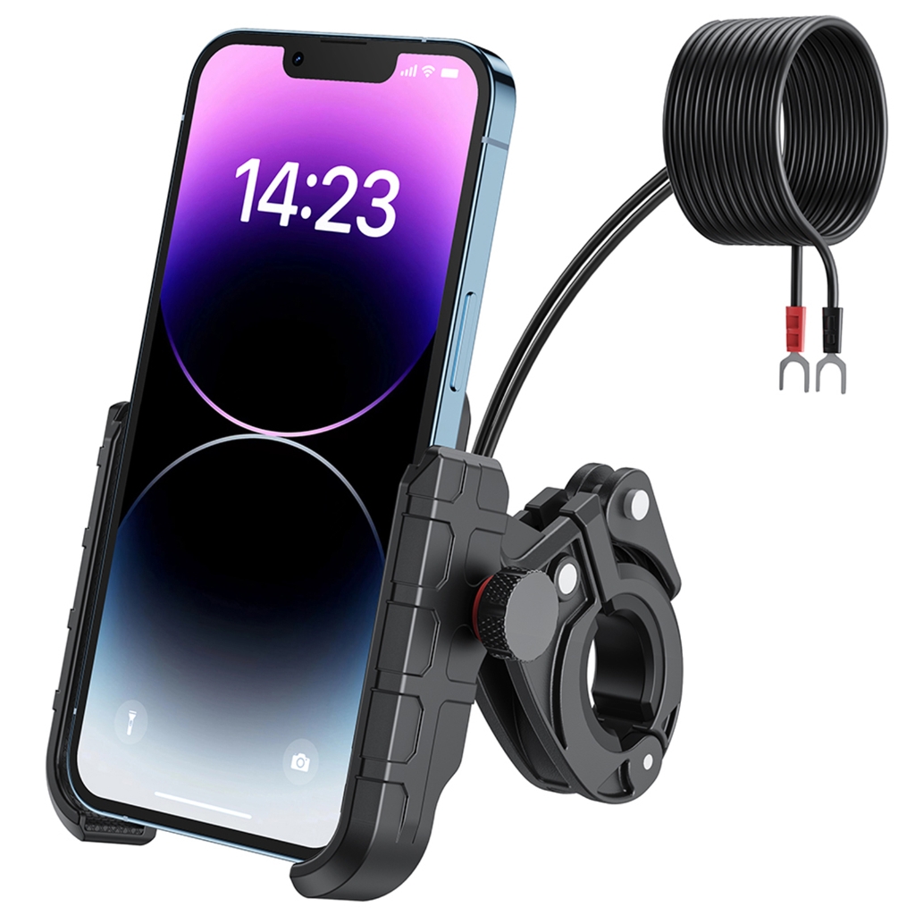 Aurgiarme Motorcycle Phone Mount Charging Stand 2 in 1 USB3.0 Fast Charging Motorcycle Cellphone Holder Handlebar Base
