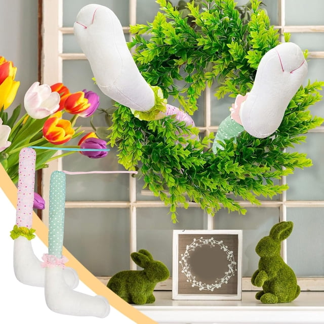 HUGFEGWE Easter Bunny Stuffed Legs Picks 16inch Colorful Polka Dots Rabbit Kicking Tree Legs with Lace Socks Thief Bunny Leg Wreath Attachment for Holiday Floral Arrangement Planters U2536-23862