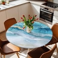 thumbnail image 2 of Teal Ocean Waves Elastic Fitted Round Table Cover Modern Abstract Art Waterproof Outdoor Tablecloth for Holiday Party, Picnic, Patio & Dining Fits Tables Up to 36"-44", 2 of 8