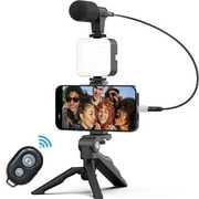 Smartphone Video Microphone Kit, Shotgun Mic Video Recording Accessories W/LED Light, Phone Holder, Tripod, Bluetooth Remote, Compatible with iPhone 12 Xs Max 11 Pro 8 Plus 7 Samsung Huawei, for TikTo