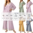 thumbnail image 3 of YYDGH Pajamas Sets for Women Two Piece Lounge Outfits Lace Trim V Neck Top Long Sleeve Tops and Wide Leg Pants Sleepwear Loungewear Nightwear Suit, 3 of 6