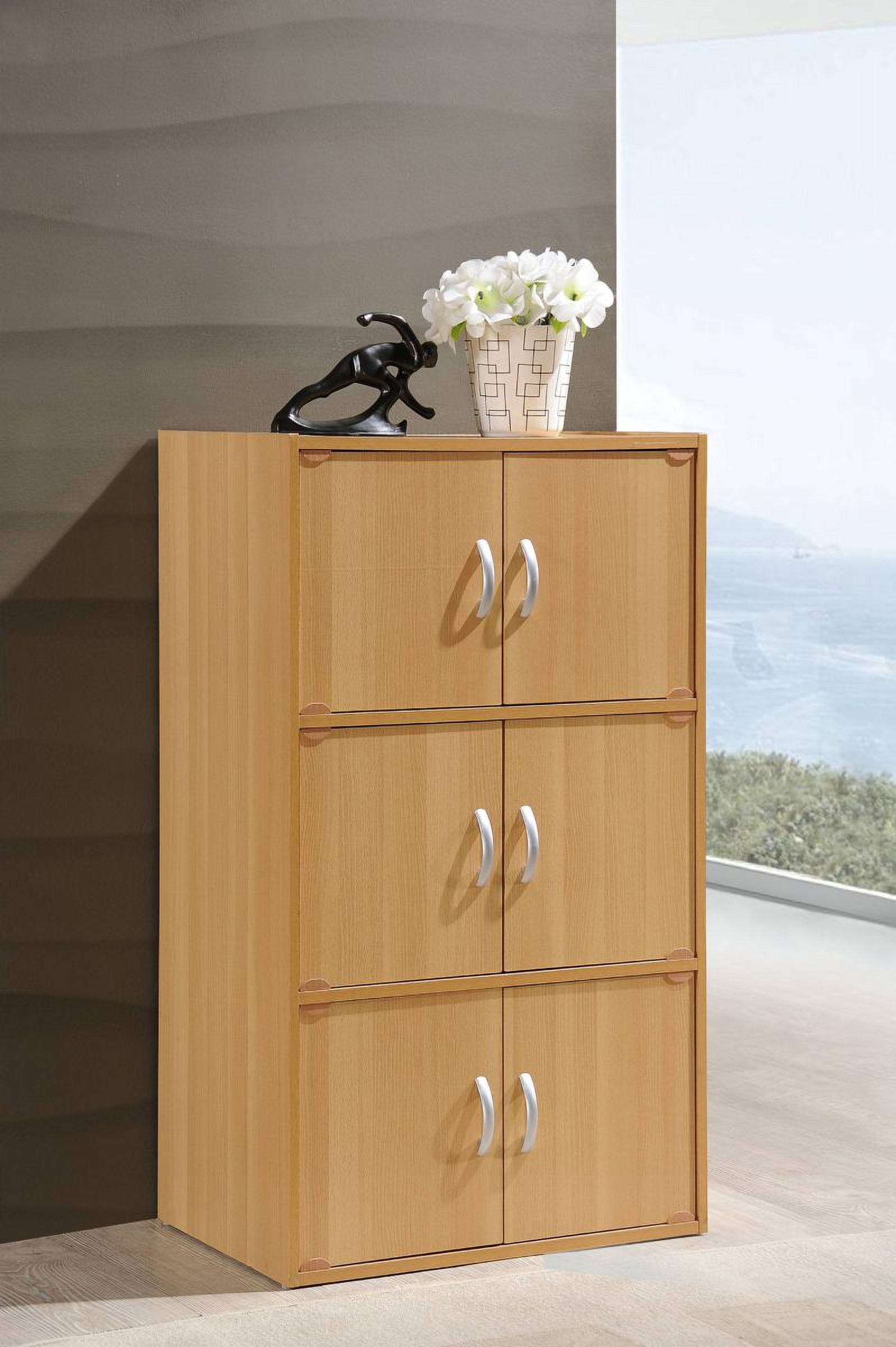 Hodedah 3-Shelf, 6-Door Multipurpose Bookcase, Beech
