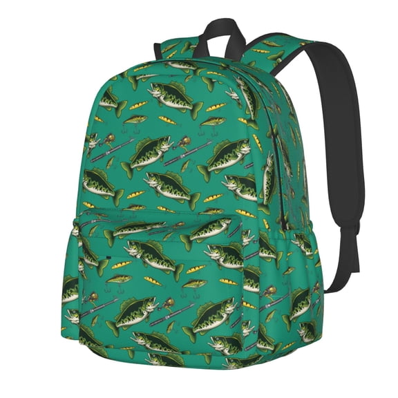 Rateoe Bass Fish Pattern Student Backpack,Backpack for School,Lightweight Bag,Travel Backpack,Outdoor Backpack,Large Capacity Backpack