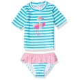thumbnail image 1 of Girls' Swimsuit Set with Short Sleeve Rashguard Swim Shirt, Stripe Flamingo, 3T, 1 of 2