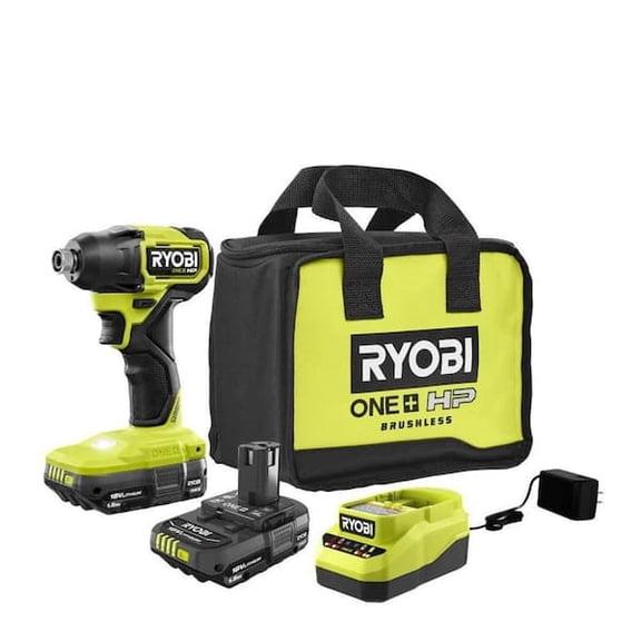 RYOBI ONE HP Brushless Cordless 1/4 Impact Driver with Dual Batteries, Charger & Storage Bag