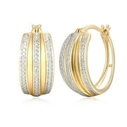 Forever Facets Diamond Accent Linear Hoop Earrings in Two-Tone Rhodium over Bronze, Adult Female