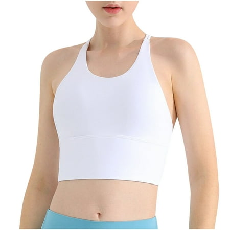 

HTNBO T Shirt Bras for Women Thin Shoulder Wirefree Racerback Sports Bra Underwear Yoga Sports White L