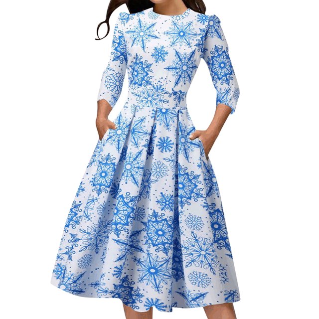 Jersey de Navidad con estampado de copos de nieve para mujer, vestido suelto con estampado de alce y costura a la moda Pompotops hdfakjf9079