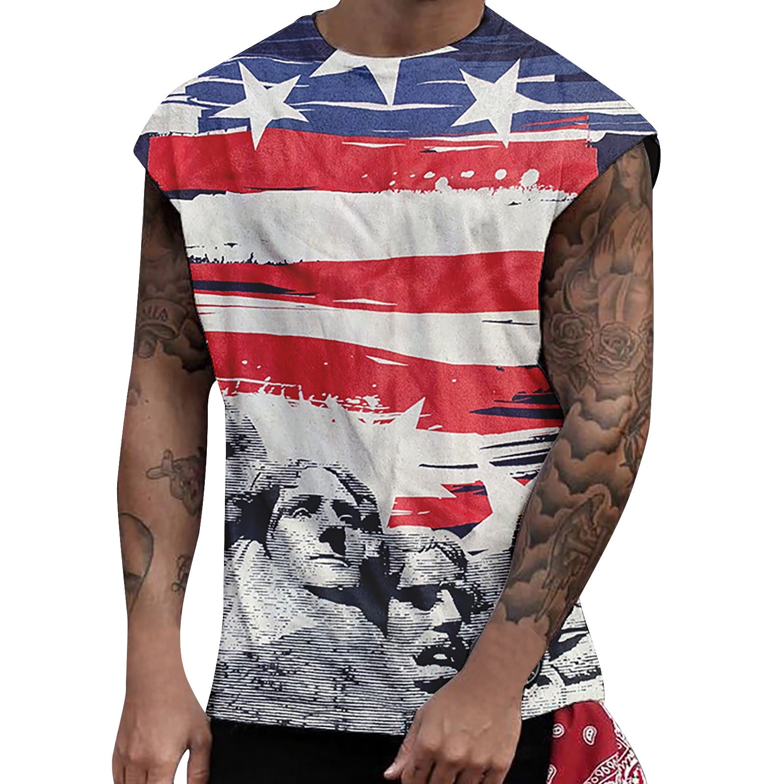 hibro men's casual tank tops american flag print sleeveless muscle