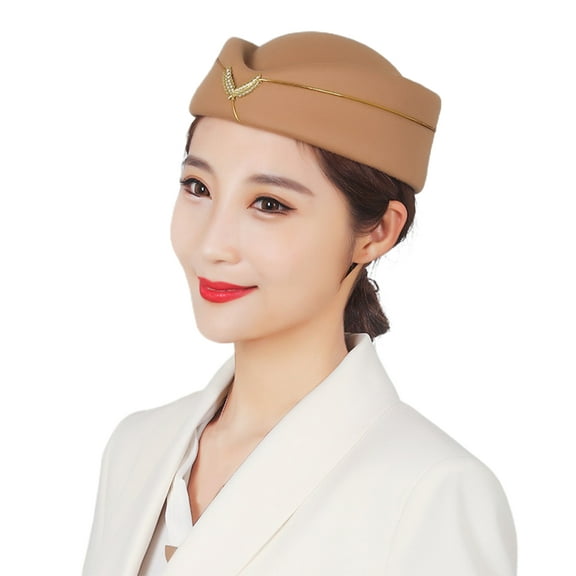 Stewardess Hat Elegant Embroidery Badge Comfortable Breathable Decorative Dress Up Woolen Women Air Hostesses Beret Formal Uniform Cap for Performance