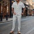 thumbnail image 2 of RUTAYY Men's Outfits Summer Casual Button Short Sleeve Shirt Pants with Pocket Suit Daily Wear Classic Seaside Clothing Sets, 2 of 4