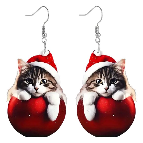 Riforla New Acrylic Christmas Flat Cute Earrings Fashion Christmas Hat Earrings Jewelry for Women Red