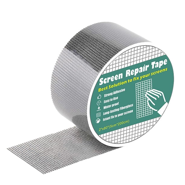 1 rollo de cinta de reparación de pantalla de ventana de 2 M, kit de reparación de puerta de pantalla de ventana, cinta de malla de tela de fibra de vidrio para reparar agujeros de lágrimas Muyoka Hogar