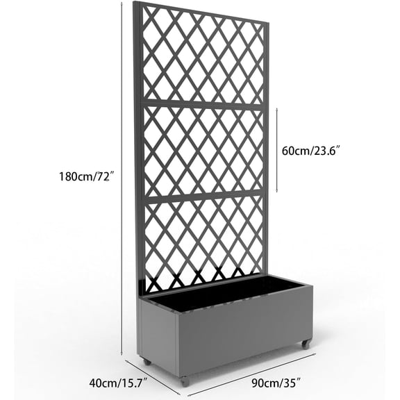 Acekid 72x35 Inch Metal Planter Box - Raised Garden Bed with Diamond Lattice Trellis & Wheels, Medium