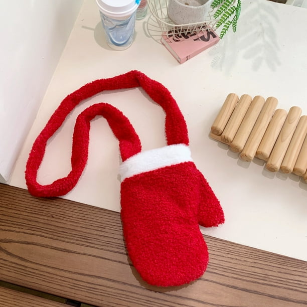 Bolso cruzado de guante rojo de Navidad | Poliéster de felpa | 26x20x3cm | Acento con estampado de estrellas • Correa ajustable • Forro polar suave y cálido • Bolso festivo para mujer