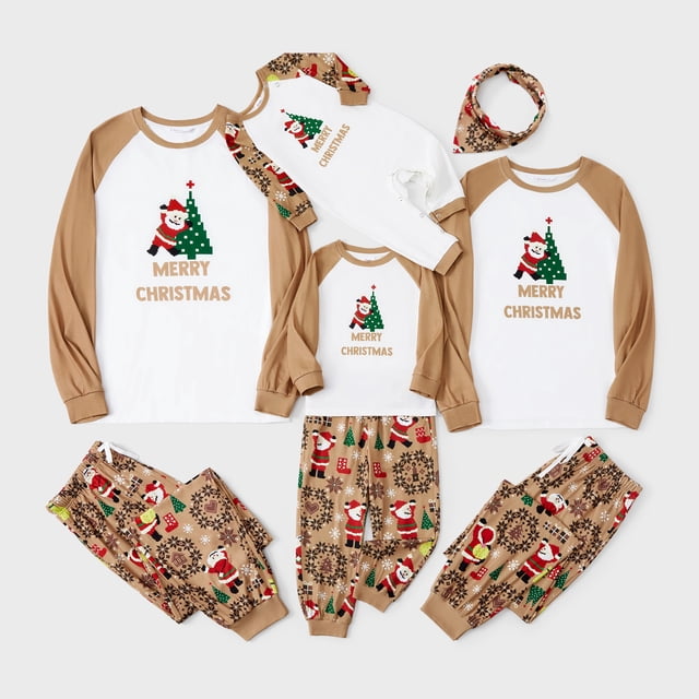 Conjuntos de pijamas navideños a juego para toda la familia, estilo pixel art, mangas raglán, cordón gráfico y bolsillos