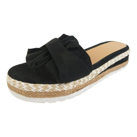 

NGTEVOOS Women Bowknot Beach Summer Slippers Platform Slope Heels Plus Size Shoes