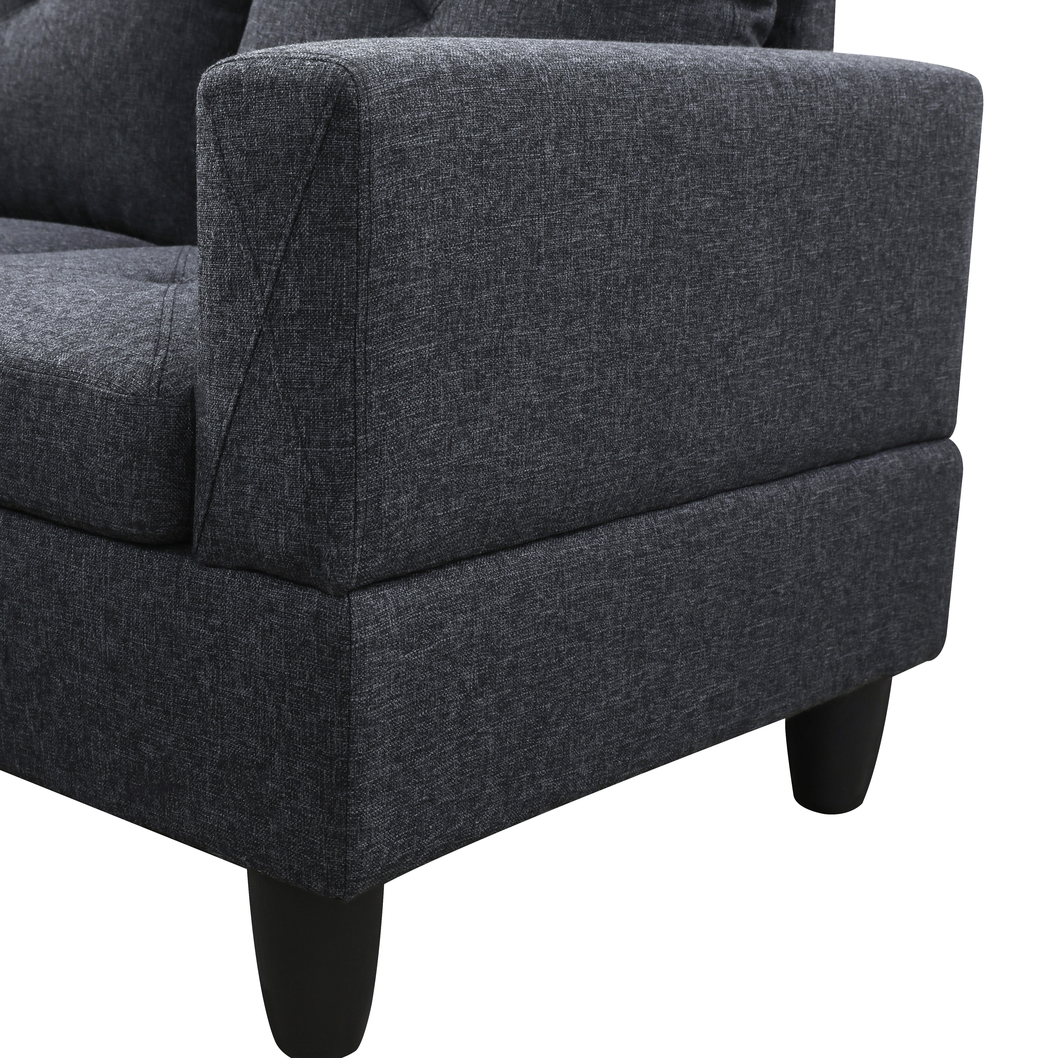 Prilinex L Shaped Couch Sectional Couches with Chaise and Storage Ottoman, 3 Pieces Modern Linen Sofa for Living Room Furniture Sets and Small Apartment ,Dark gray