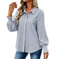 thumbnail image 6 of Perfectbot Women's Stripe Button Down Shirt, Lantern Long Sleeve Blouse with Smocked Cuffs Office Casual Wear, 6 of 7