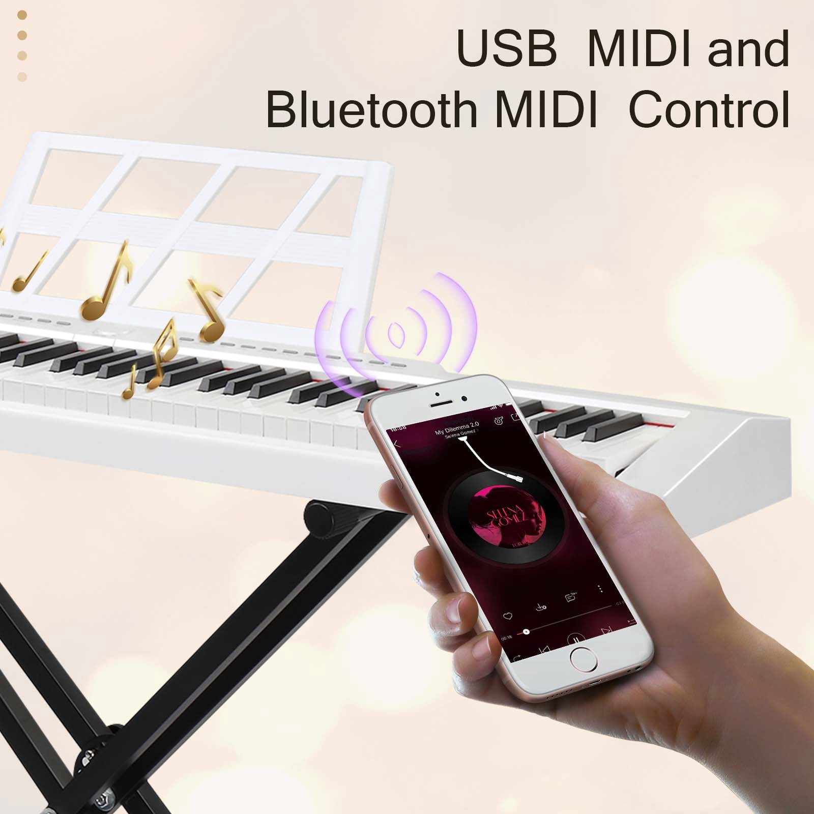Glarry Digital Piano 88-Key Semi-Weighted Action, Electronic Keyboard Set with Stand, 3-Pedal Unit for Beginners, White