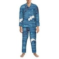 thumbnail image 4 of Kll Sharks On White Blue Striped Sleepwear Mens Flannel Pajamas,Long Cotton Pj Set, 4 of 9