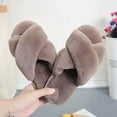 thumbnail image 5 of Womens Soft Plush Fuzzy Slippers Open Toe Warm Comfy Indoor Outdoor Shoes, Cross Band Slippers, 5 of 7