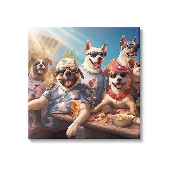 Stupell Industries Dogs Enjoying Summer Animals & Insects Painting Gallery Wrapped Canvas Art Print Wall Art, 17 x 17