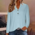 thumbnail image 2 of WREESH Womens Fashion T-Shirts V Neck Solid Color Pullover Regular Fit Button Henley Long Sleeve Tops Button Casual T-Shirt Top Blouse Light Blue, 2 of 6