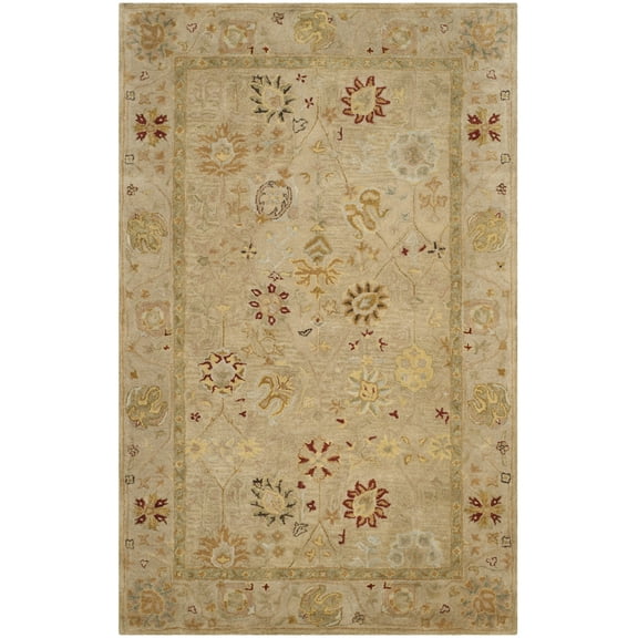 SAFAVIEH Antiquity Whitaker Floral Bordered Wool Area Rug, Taupe/Beige, 6' x 9'