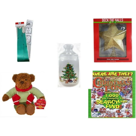 Christmas Fun Gift Bundle [5 Piece] - Myco's Best Pull Bows Set of 10 - Deck The Halls Gold Star Tree Topper 11.5