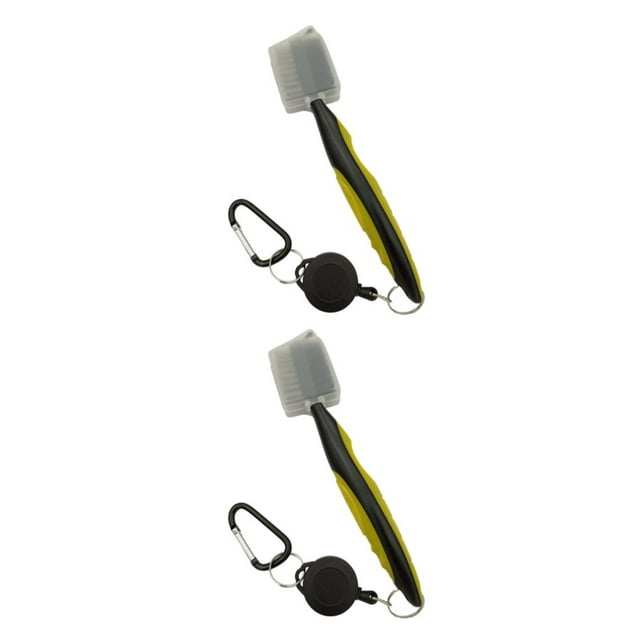 Ruiboury Brosse de Club de Golf Portable à Main Remplacement Brosses à Chaussures Double Face Jaune avec Couvercle 2ensemble