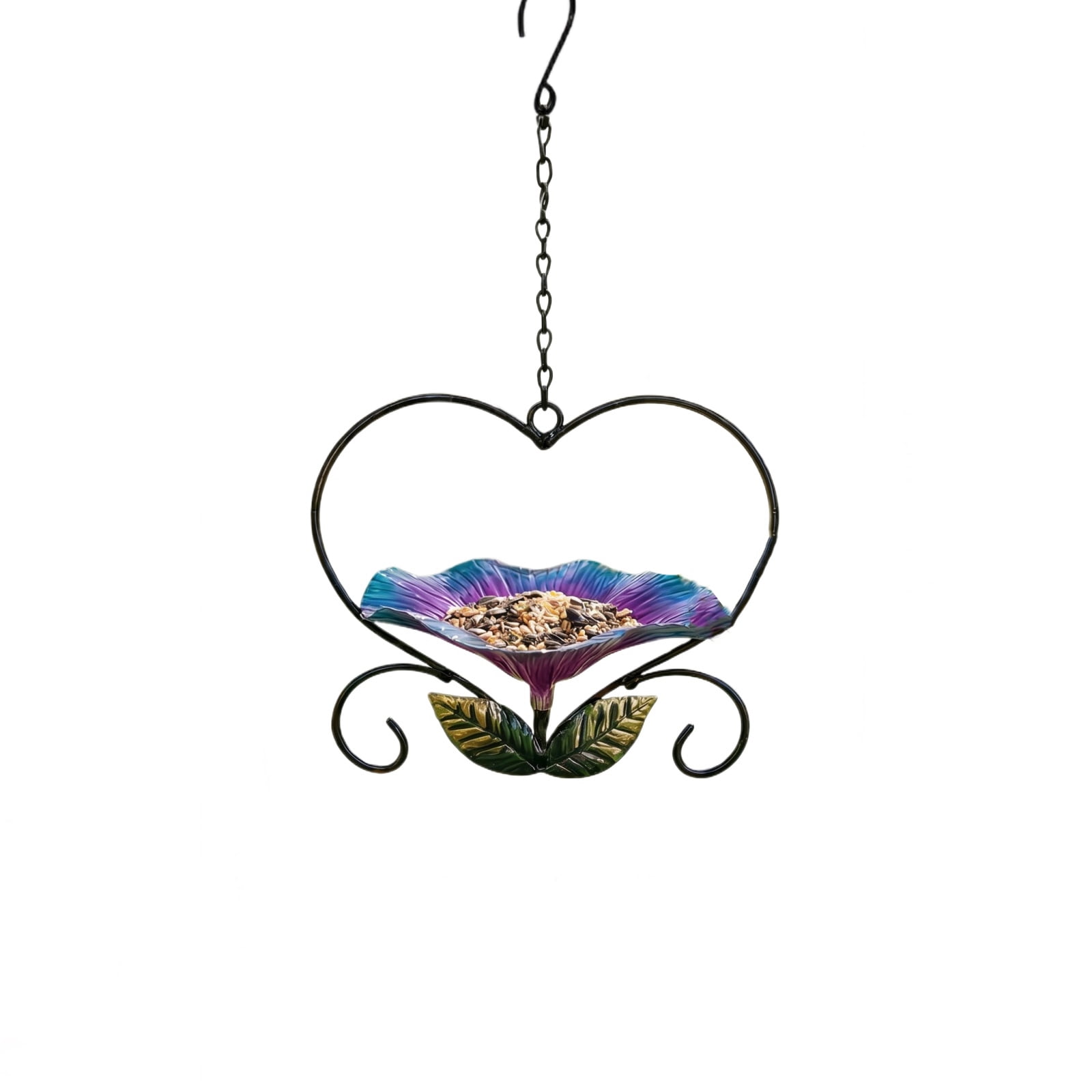 Iron Art Bird Feeder Hanging Outdoor Garden Decor Blue Metal Feeder for Attracting Birds in Yard Backyard Patio with Durable Design and Easy Installation