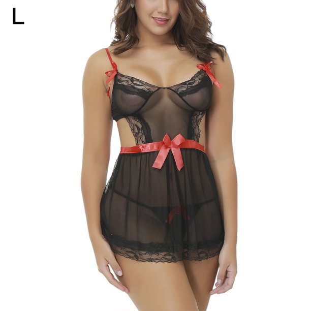 Encantadora ropa de dormir de encaje para mujer Vestido de malla Perspectiva Lencería Ropa de dormir hueca Monstrate XX000156-02