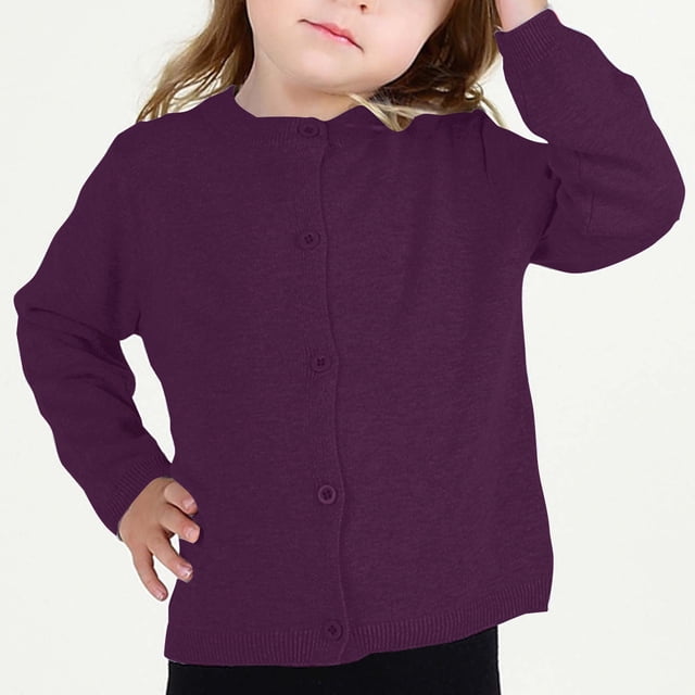 Cardigan, Girls Crewneck Cardigan Solid Long Sleeve Button Sweater Uniform Sweaters For Little Girls