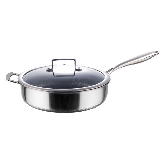 Kitchen Star 24cm stainless steel deep saute pan with glass lid and ergonomic handles
