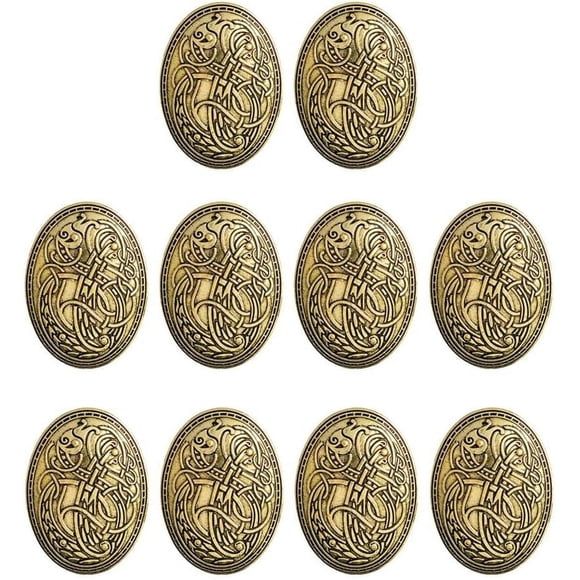 LoveinDIY 10Pcs Medieval Viking Shield Symbol Brooch Celtic Norse Vintage Jewelry - Antique Golden