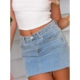 thumbnail image 5 of Rdhnmea Women Low Rise Jean Skirt Solid Raw Trim Mini Denim Skirt with Pockets, 5 of 9