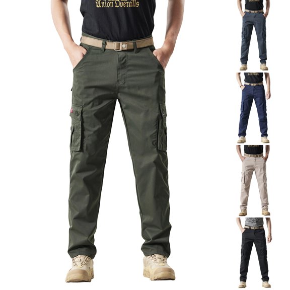 ENCCRWIN Men's Versatile Multi-Pocket Work Pants, Solid Color Design, Relaxed Fit Suitable for Casual Fashion, Outdoor Tasks, and Leisure Wear,Army Green 30