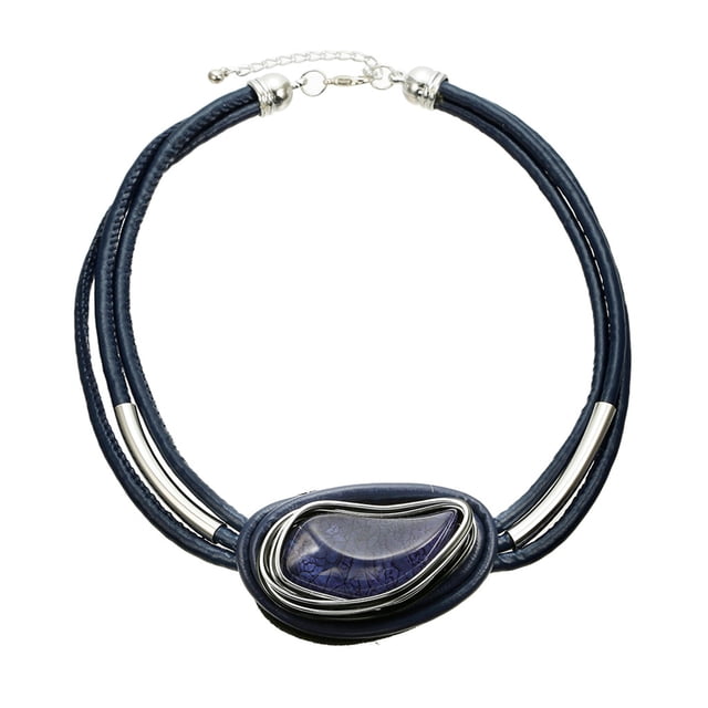 Collar para mujer, joyería para mujer, joyería para mujer, collar geométrico con cordón de cuero y resina, joyería para mujer, collar grande