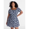 thumbnail image 2 of Time and Tru Women's and Women's Plus Peasant Mini Dress With Puff Sleeves, Sizes XS-4X, 2 of 6
